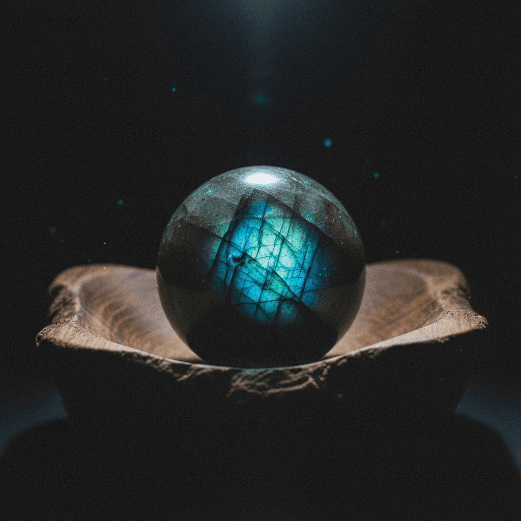 Labradorite sphere with blue and green flash