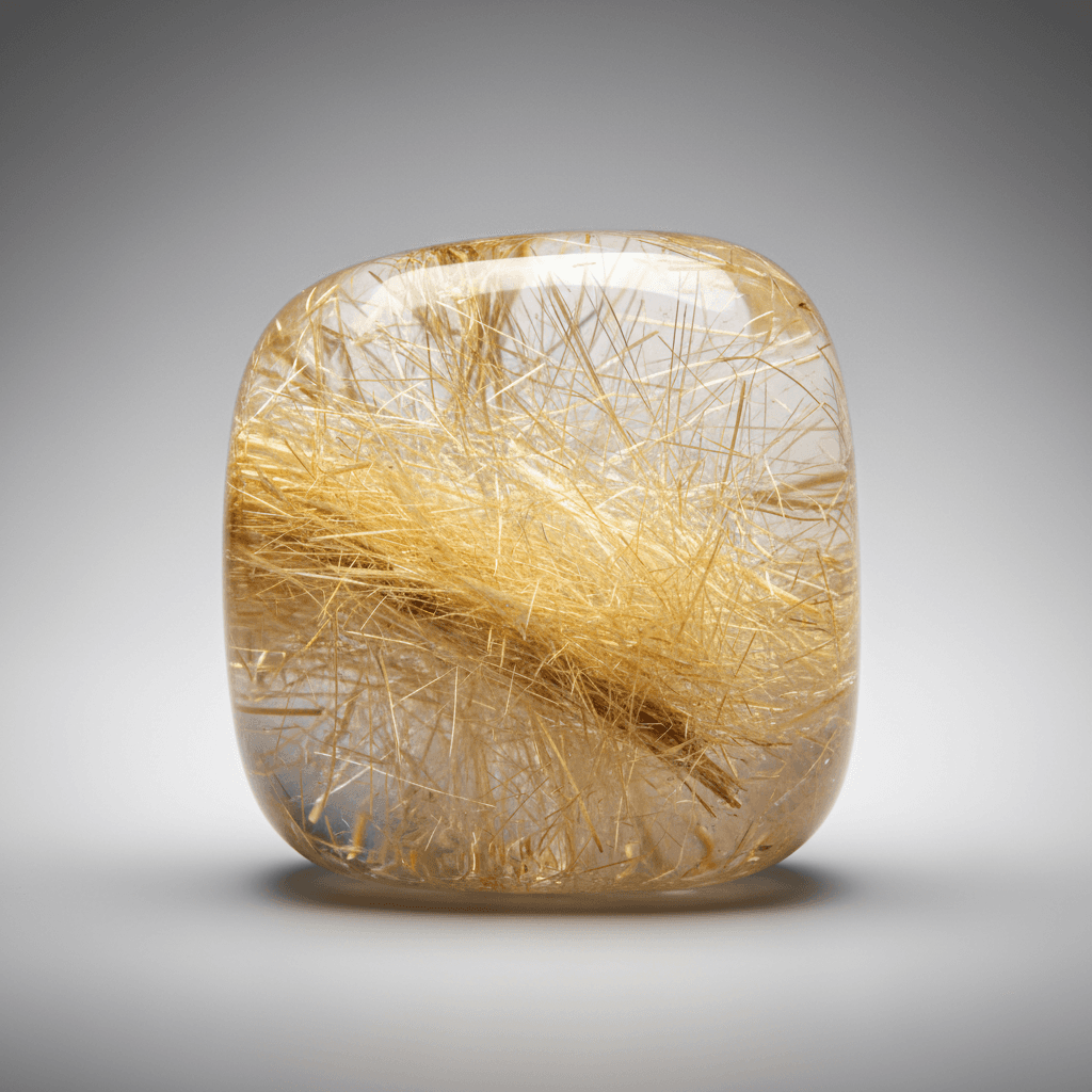 Gold Rutilated Quartz crystal with shimmering golden needle-like inclusions