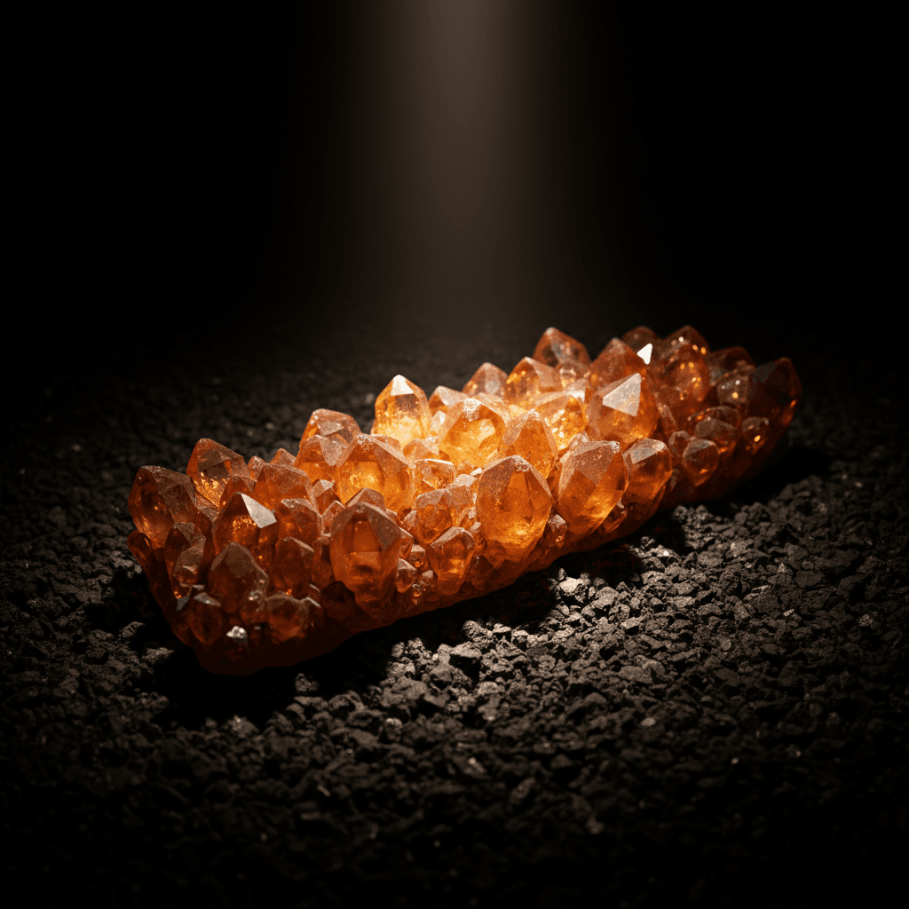 Citrine crystal cluster on black gravel
