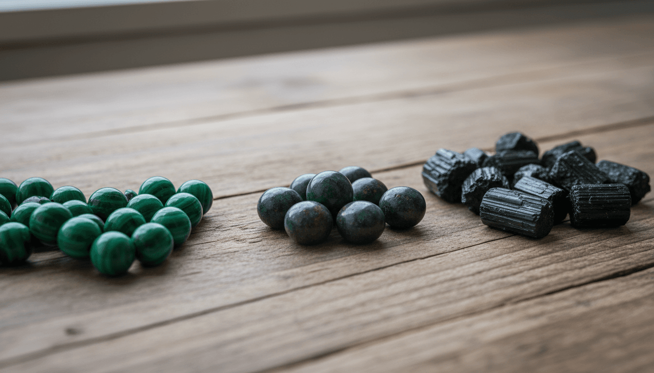 Health Stack Max bracelet with bloodstone, malachite, and black tourmaline beads