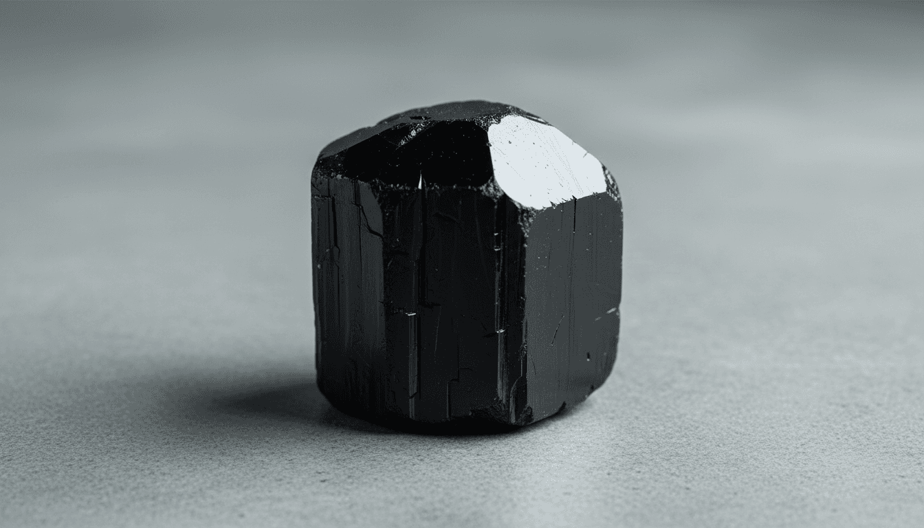 Polished black obsidian stone on concrete
